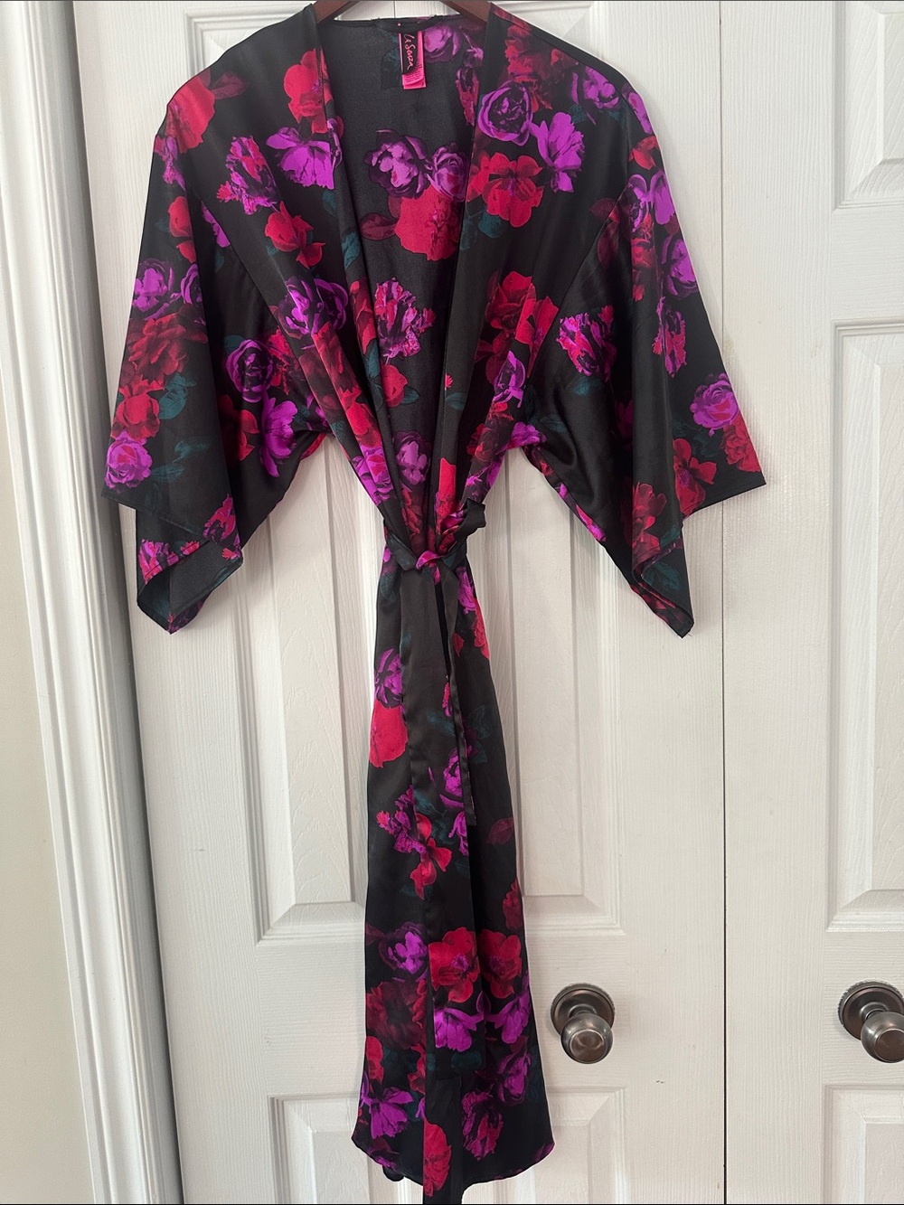 Full length satin kimono robe